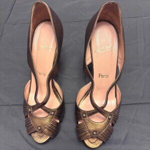 Christian Louboutin Scissor Girl Peep Toe Bronze Heels